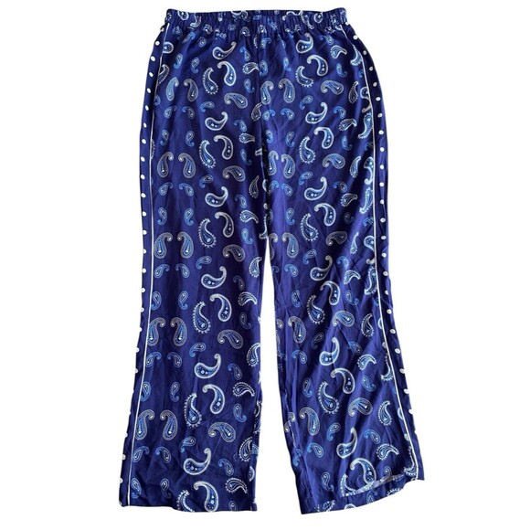 Hester & Orchard Paisley Print Pants Blue Polka Dot Side Stripe Size Large - Picture 1 of 8